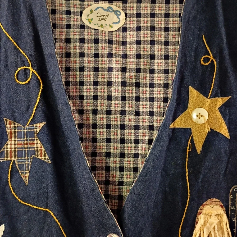VTG Dorie 1997 Handmade Denim Inspired Noah's Ark Angel Vest With Buttons - Picture 3 of 8